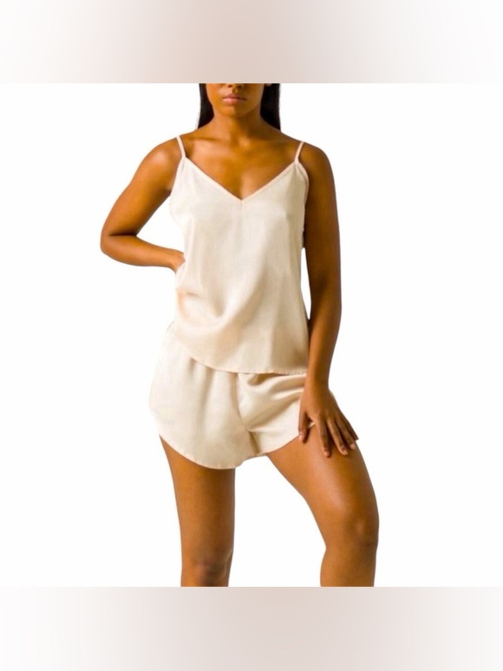 Ettitude 100% Bamboo Lyocell Sateen V-Neck Cami in Oat Size Medium - Picture 2 of 6